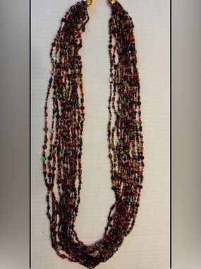 Joan Rivers 12 Strand Bead Necklace Gold Tone Clasp Czech Glass Jewel Tones 2